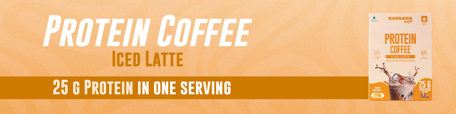 Barsana Magic and Protein coffee package with text on a beige background