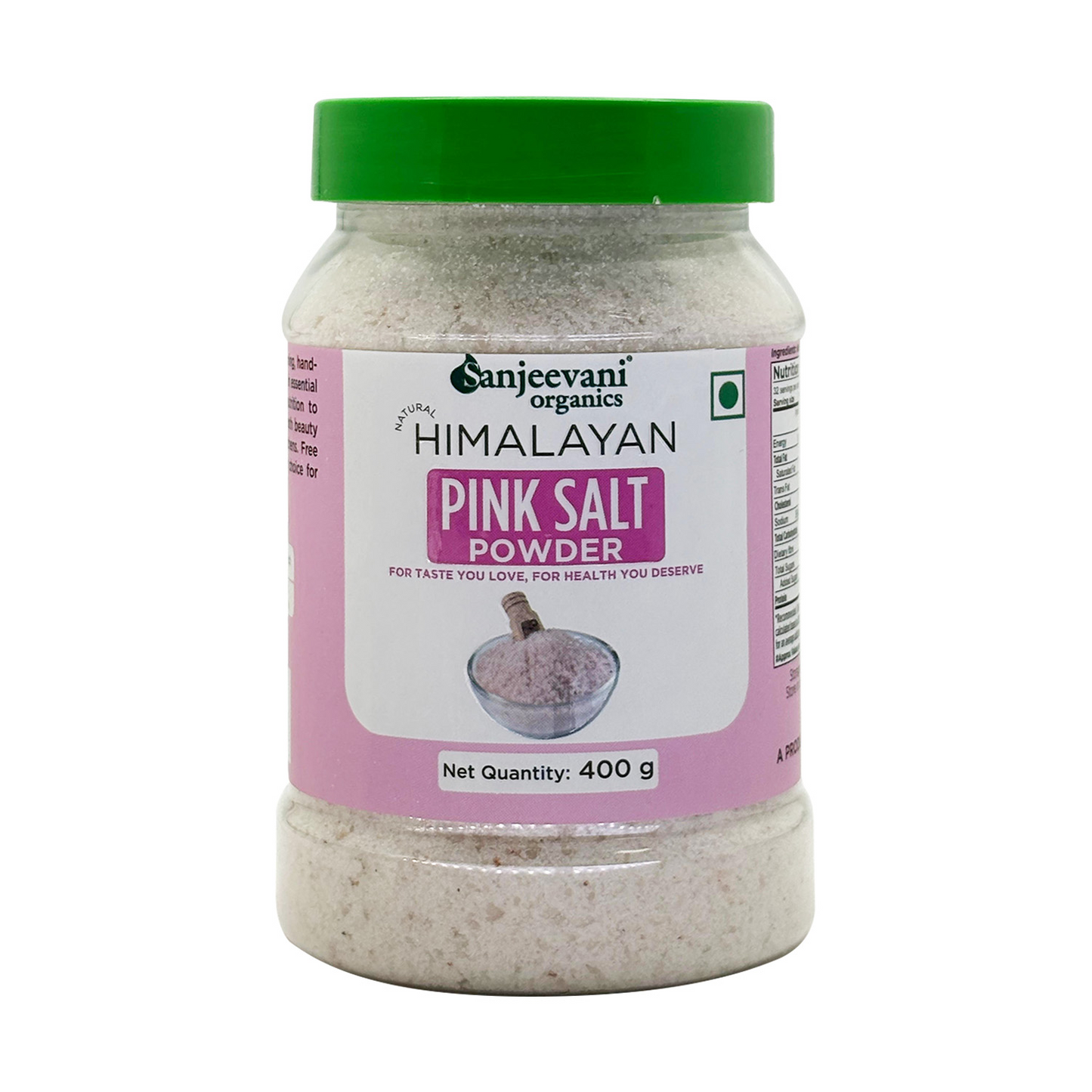Barsana Magic and Jar of himalayan pink salt powder with a green lid on a white background