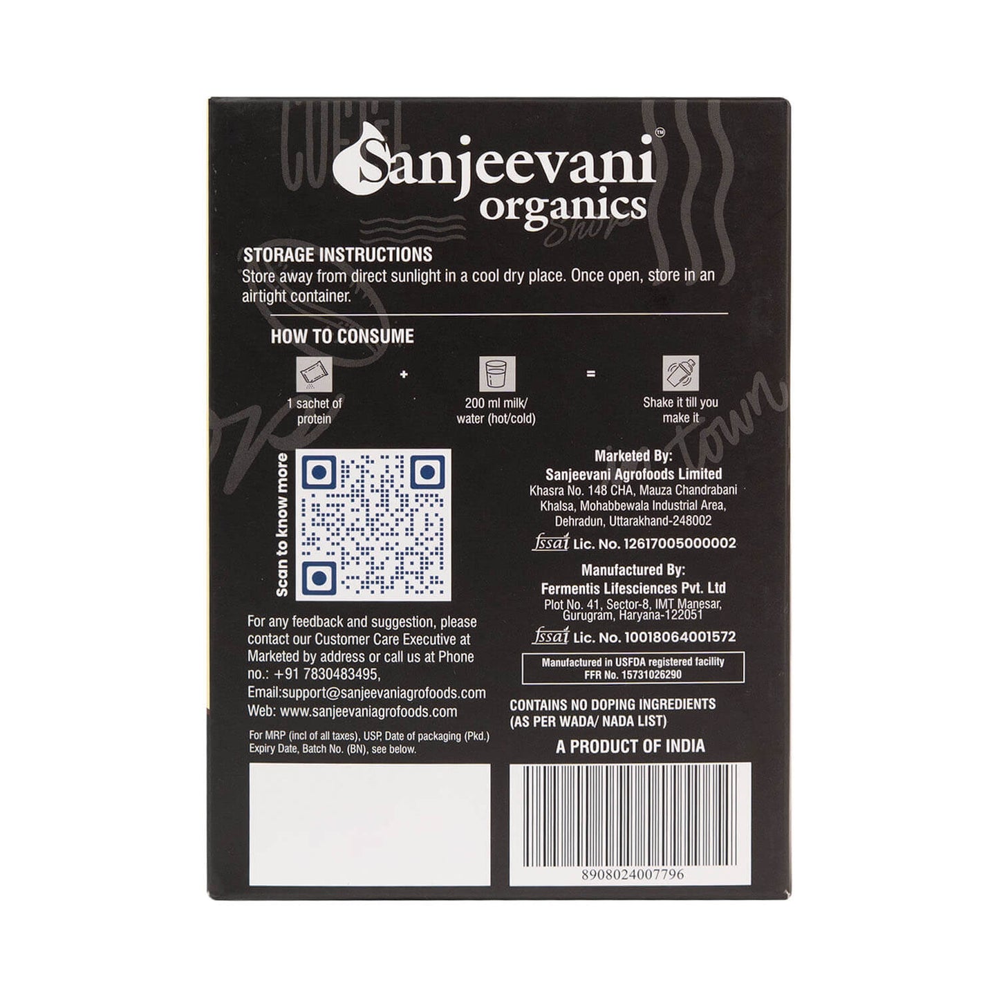 Barsana Magic and Back of a Sanjeevani Organics product packaging with text and QR code.