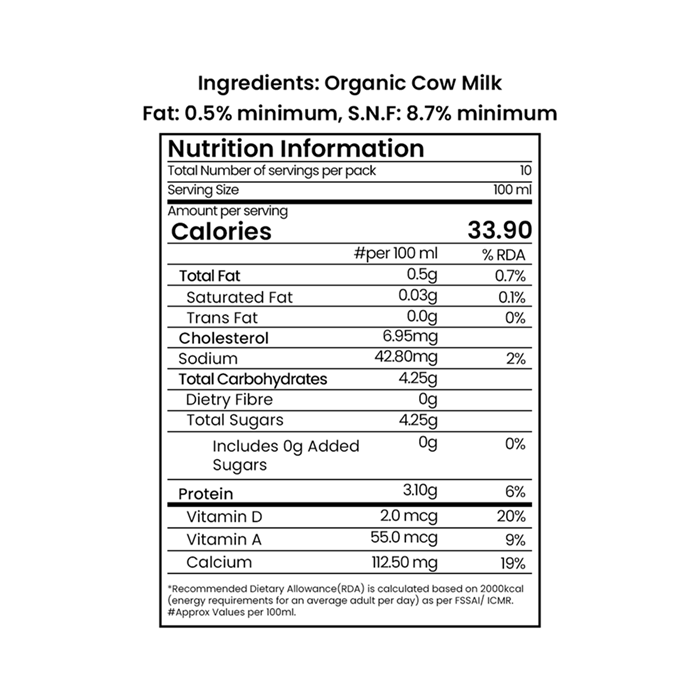 Organic Cow Milk Stay Fit Milk 1L (6pc. in One Carton Box)