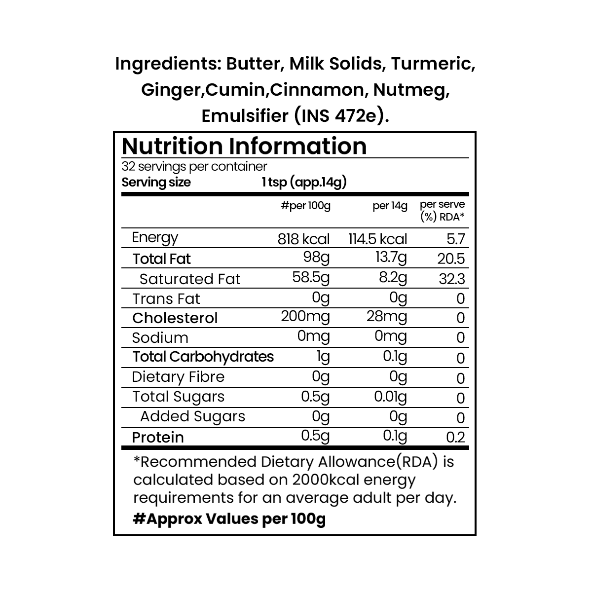 Savor the rich, golden hue of Barsana Magic Organic Masala Milk Fat Spread, infused with turmeric and aromatic spices.
