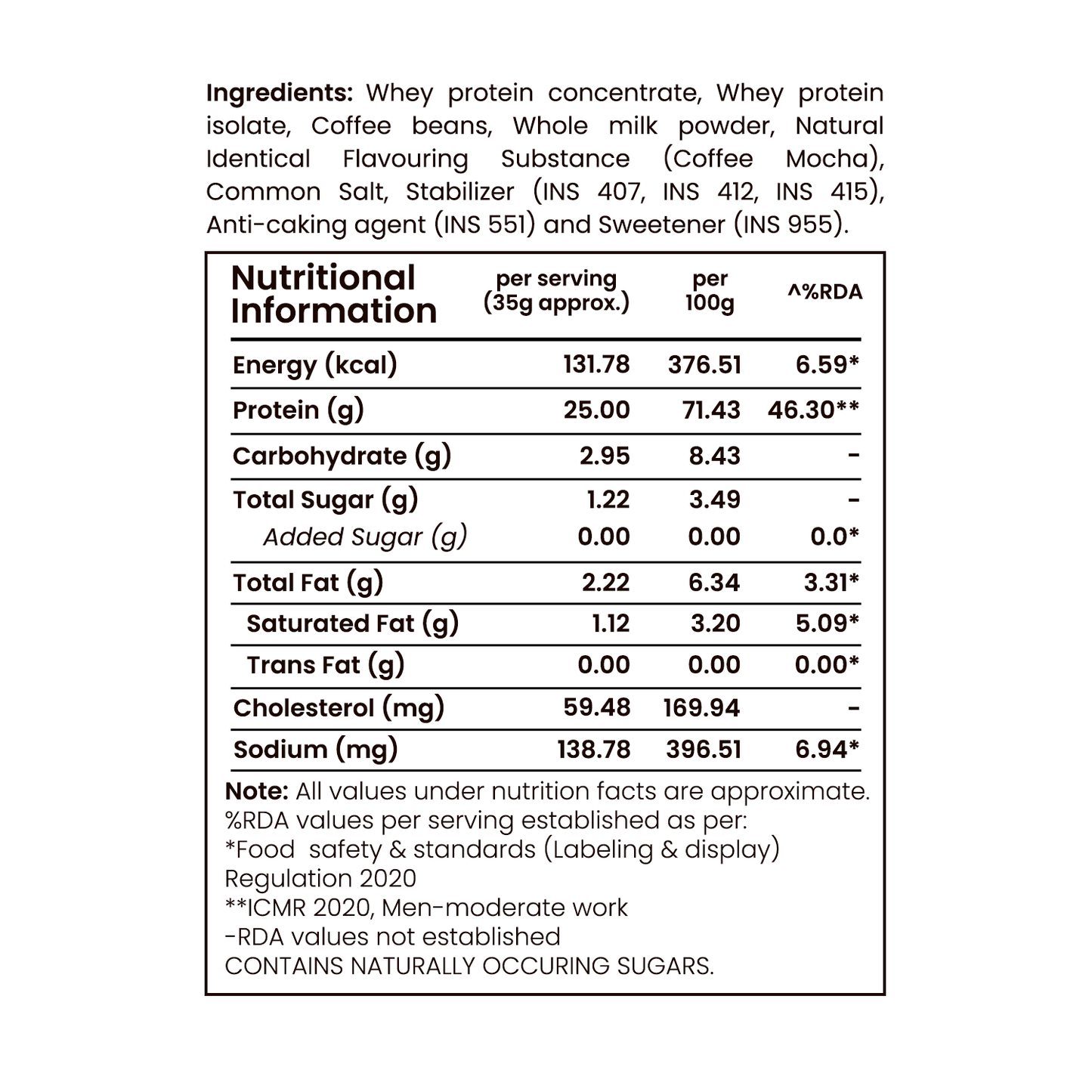 Barsana Magic and Nutritional information label for a protein product with ingredients listed.