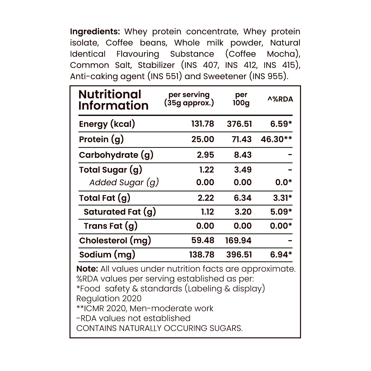 Barsana Magic and Nutritional information label for a protein product with ingredients listed.