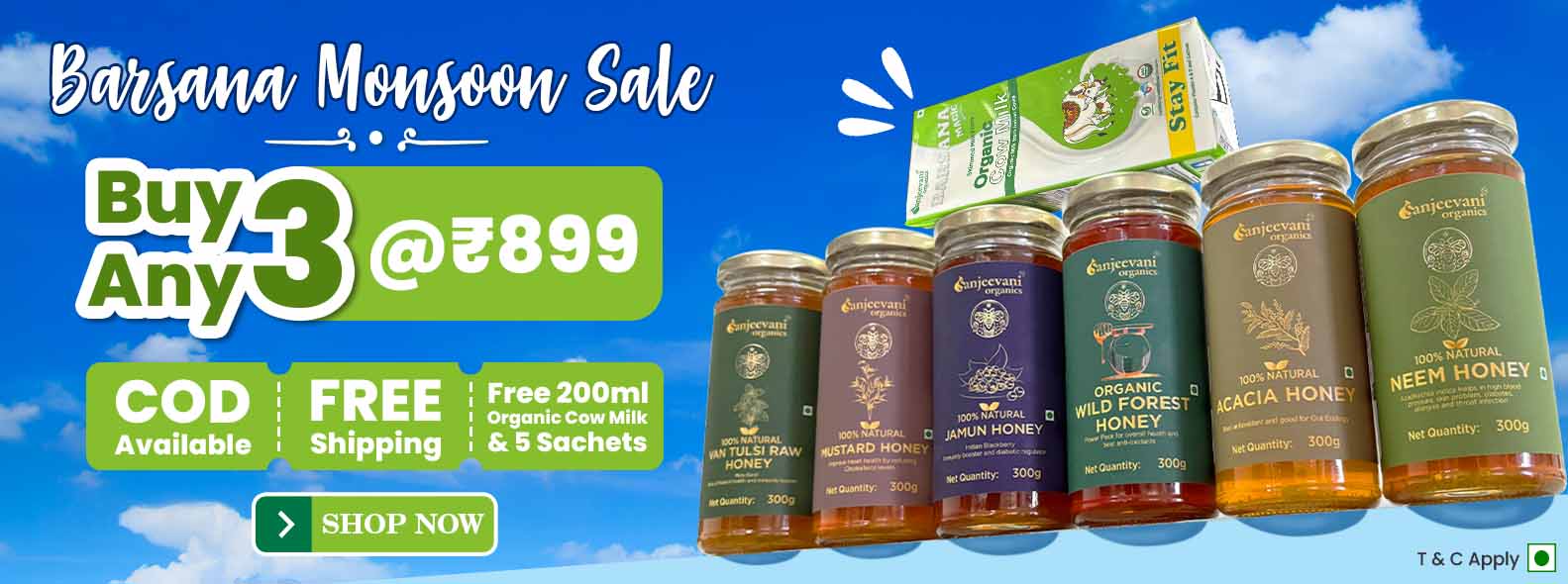 Barsana Monsoon Sale – Buy Any 3 Honey Jars at ₹899 with Free Milk