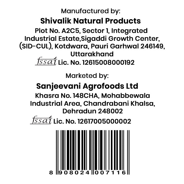 Barsana Magic and Product label with Shivalik Natural Products and Sanjeevani Agrofoods Ltd information and a barcode.