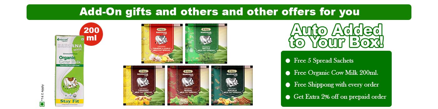 Barsana Magic and Promotional banner with various products and text about add-on gifts and offers.