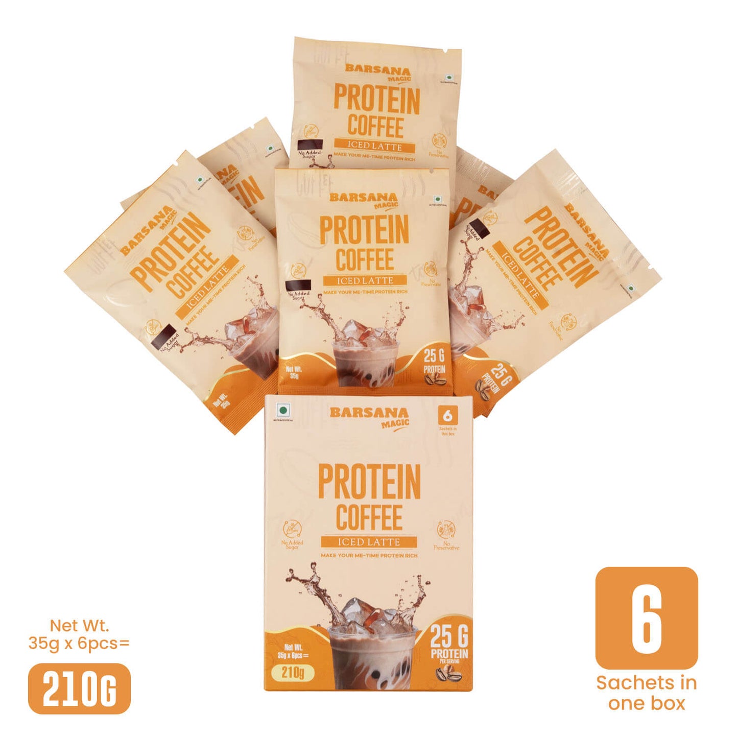 Barsana Protein and Coffee packages on a white background
