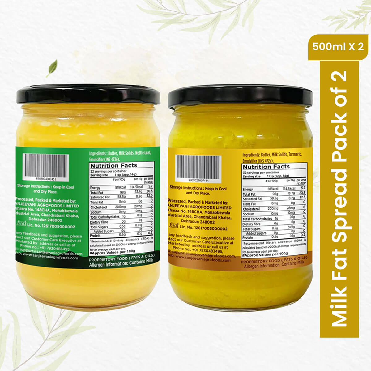 Organic Nettle Milk Fat Spread and Organic Turmeric Milk Fat Spread (Pack of 2)