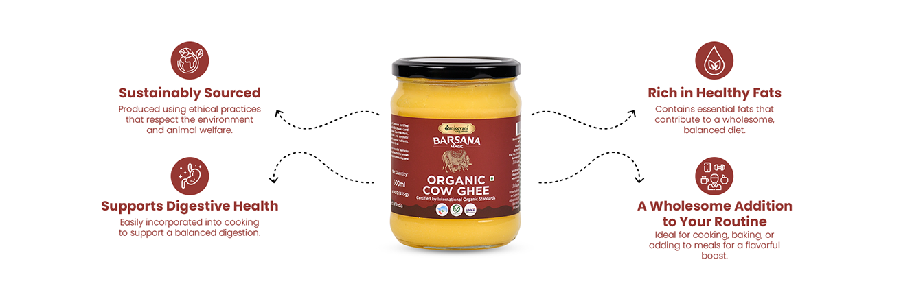 Barsana Magic and Organic Cow Ghee and Sustainably Sourced, Ideal for Cooking, boking or adding to meals for a flavourful boost