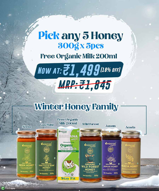 Combo Pack of 5 – Organic Wild Forest & 4 Natural Honeys (Neem, Jamun, Acacia, Van Tulsi)