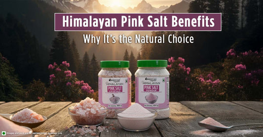 Barsana Magic and Himalayan pink salt benefits image with pink salt crystals and  pink salt powder