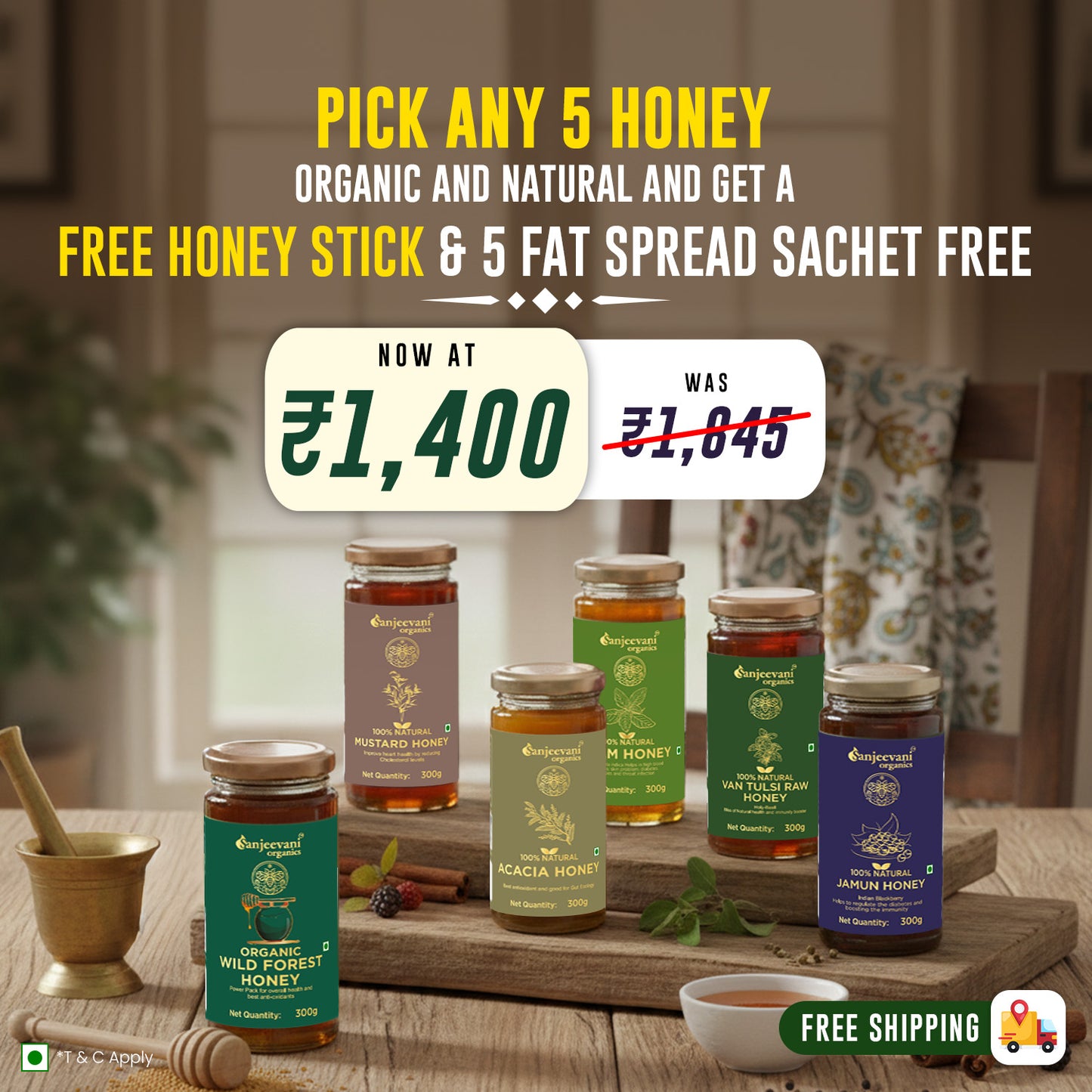 Barsana Magic and Honey jars on a wooden table with promotional text overlay