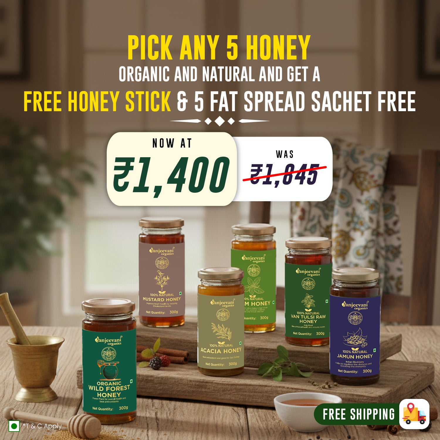 Barsana Magic and Honey jars on a wooden table with promotional text overlay