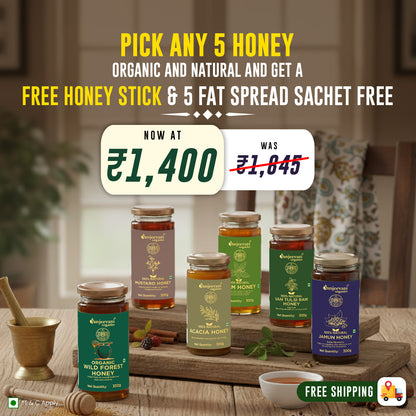 Barsana Magic and Honey jars on a wooden table with promotional text overlay