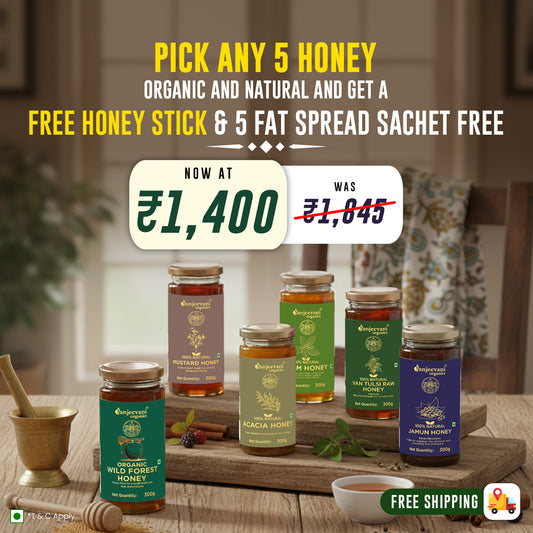Combo Pack of 5 – Organic Wild Forest & 4 Natural Honeys (Neem, Jamun, Acacia, Van Tulsi)