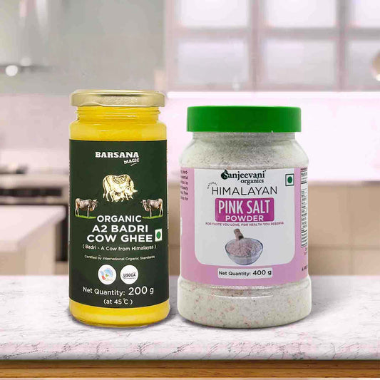 Organic A2 Badri Cow Ghee 200G x 1pc + Pink Salt Powder 400G x 1pc