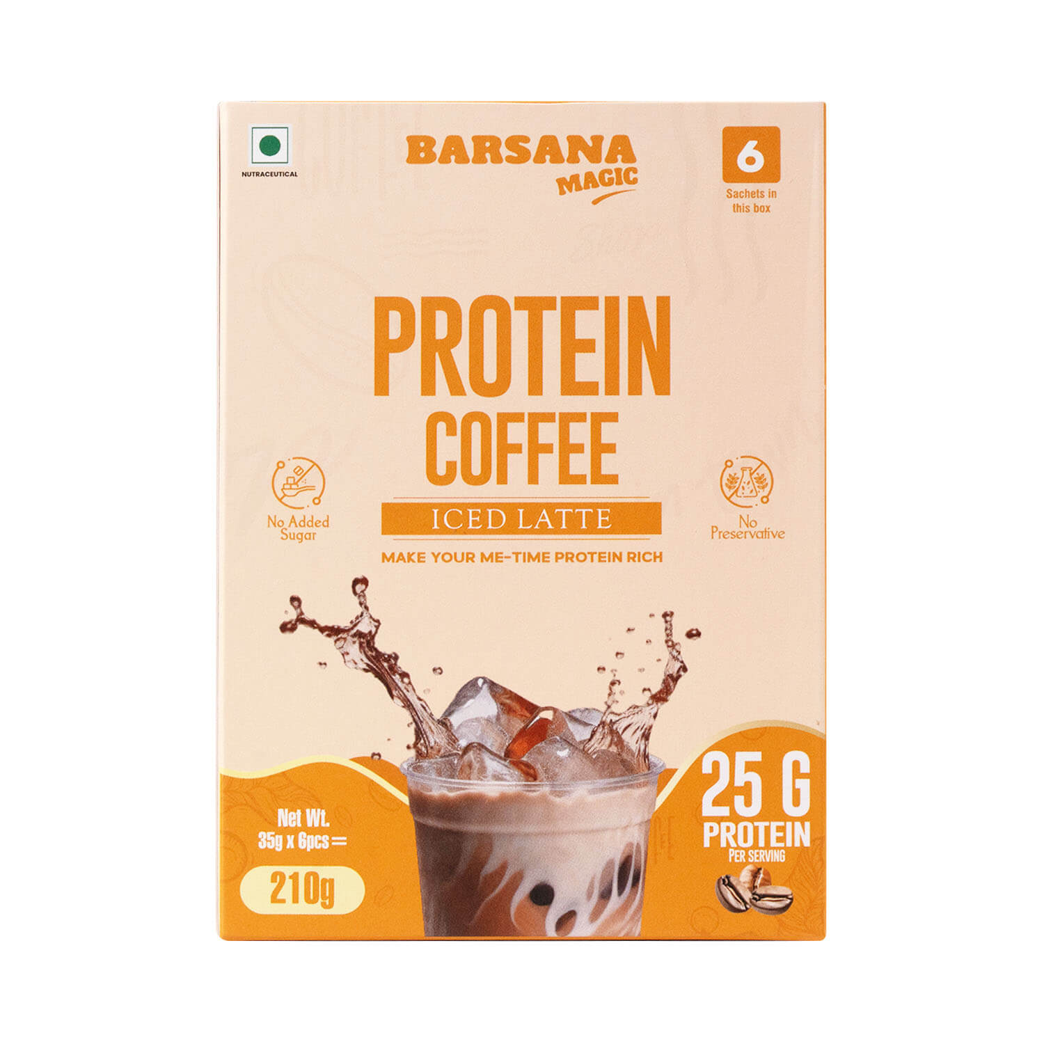 Barsana Magic and  Protein Coffee Iced Latte packaging on a white background