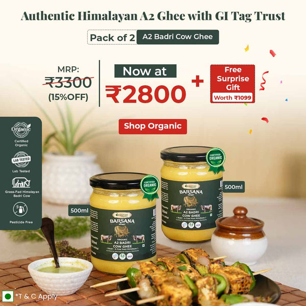 Organic A2 Badri Cow Ghee 500mlx2 | Free Surprise Gift
