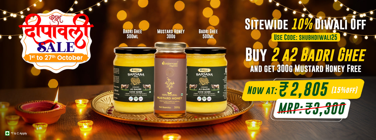 Barsana Magic and Promotional banner for Badri Ghee and mustard honey with Diwali sale offer.