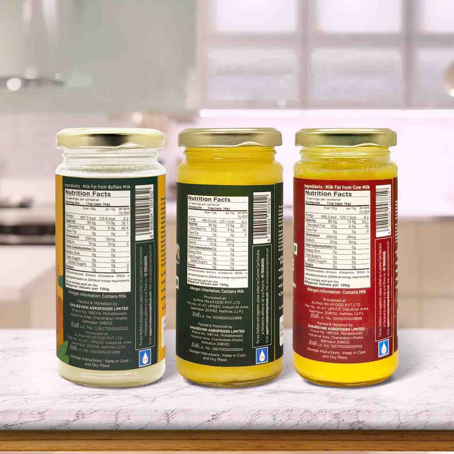 Barsana Magic and Three jars with labels on a kitchen counter