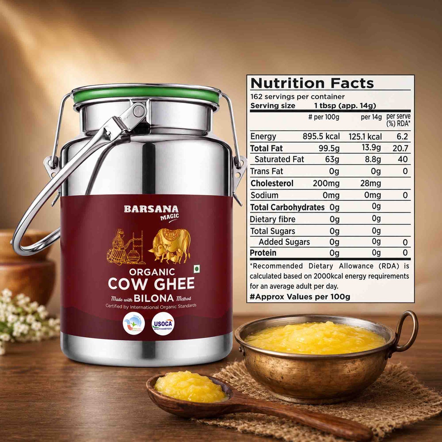 Organic Bilona Cow Ghee Dolchi 2.5L | Stainless Steel Family Saver Pack