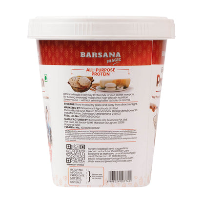 Barsana Magic and protein mix container with label on a white background