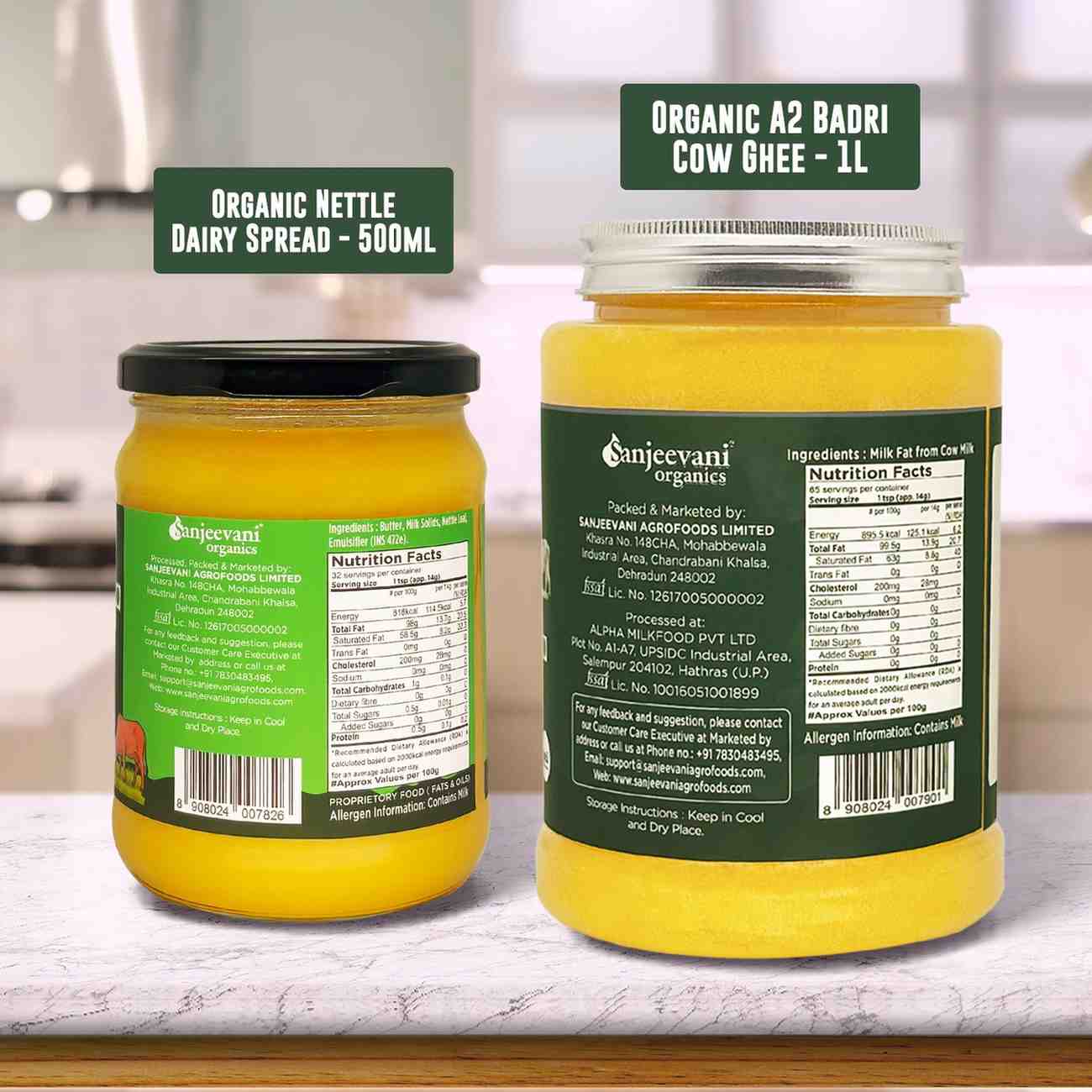 Barsana Magic and Two jars of Sanjeevani Organics products on a kitchen counter.