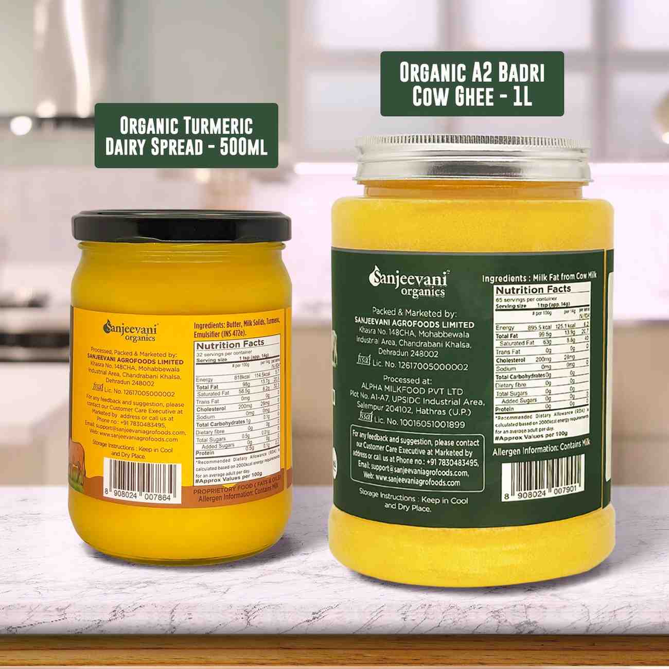 Barsana Magic and Two jars of Sanjeevani Organics products on a kitchen counter.