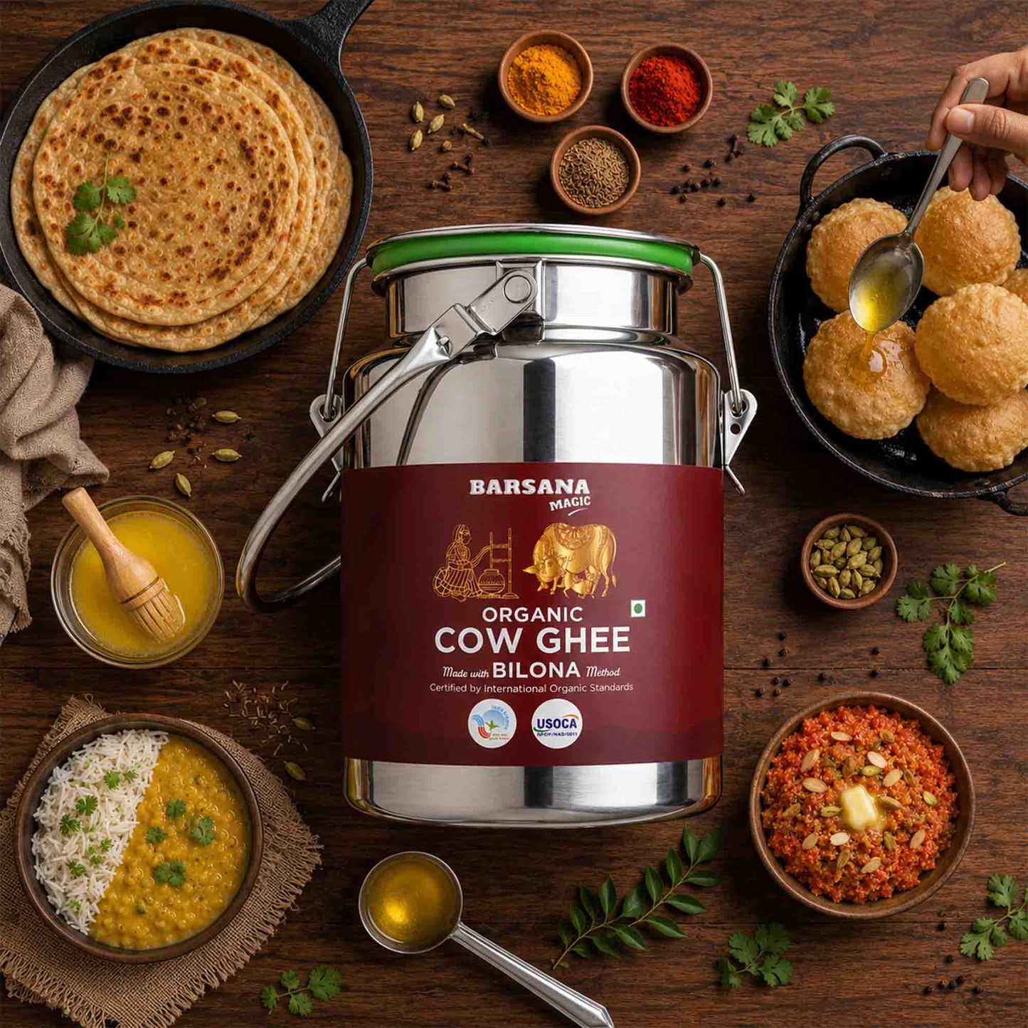 Organic Bilona Cow Ghee Dolchi 2.5L | Stainless Steel Family Saver Pack