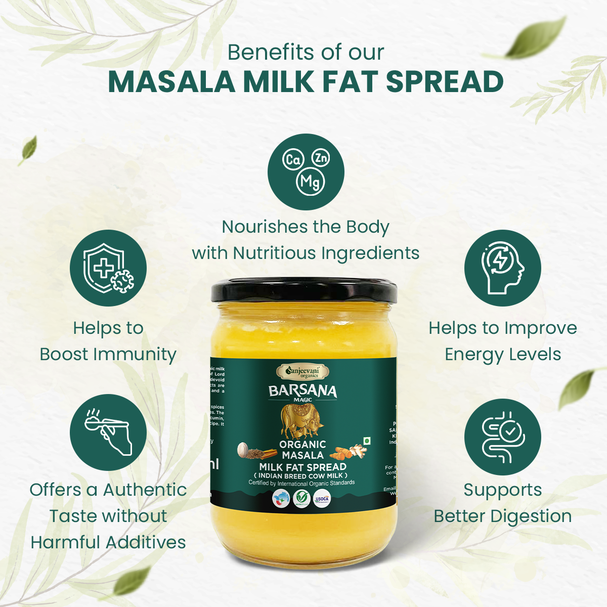 Trio of Organic Turmeric, Masala, and Garlic Milk Fat Spreads in a pack, showcasing vibrant, creamy textures and rich, spiced hues.
