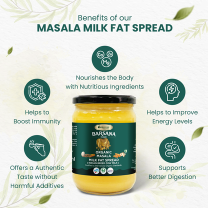 Trio of Organic Turmeric, Masala, and Garlic Milk Fat Spreads in a pack, showcasing vibrant, creamy textures and rich, spiced hues.