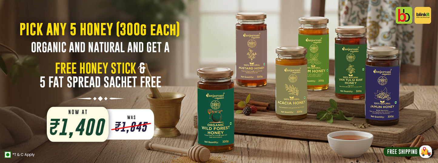 Barsana Magic and Honey jars on a wooden surface with promotional text and pricing.