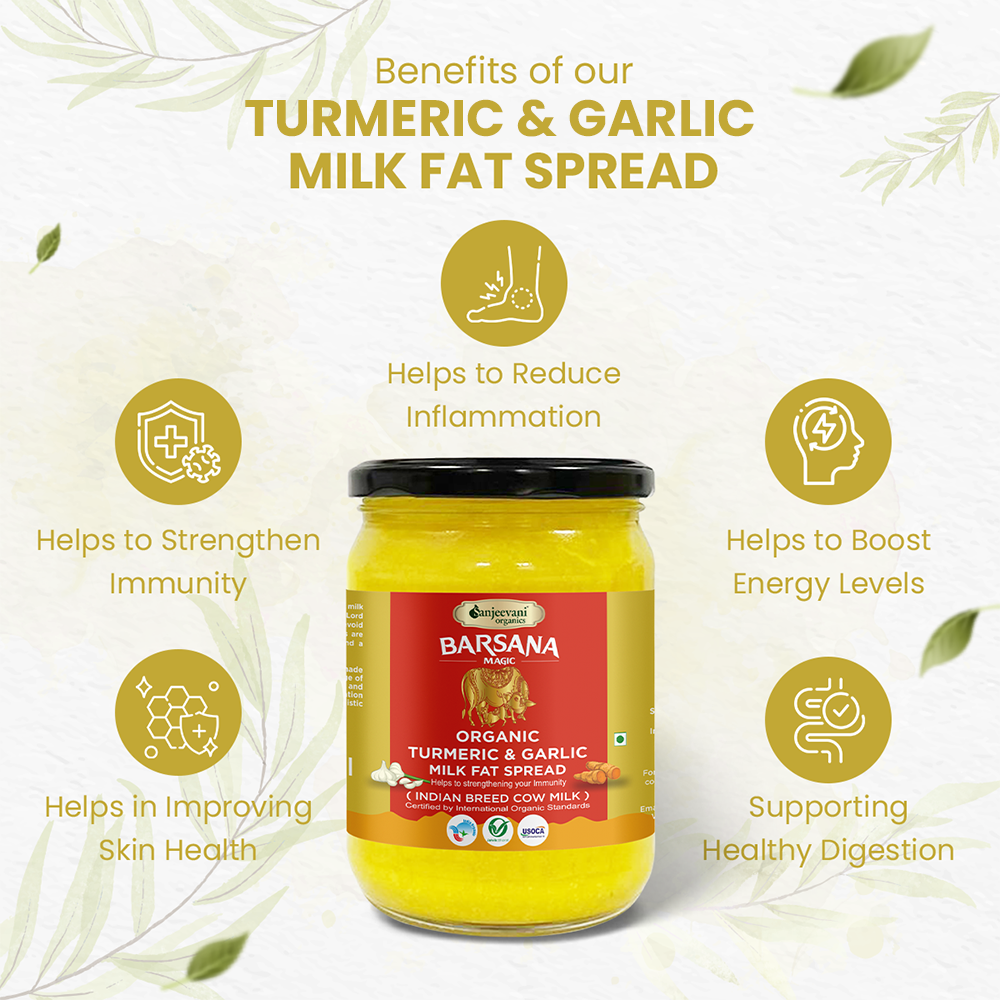 Trio pack of Organic Turmeric, Masala, and Turmeric-Garlic Milk Fat Spreads in vibrant jars, showcasing rich, golden hues.
