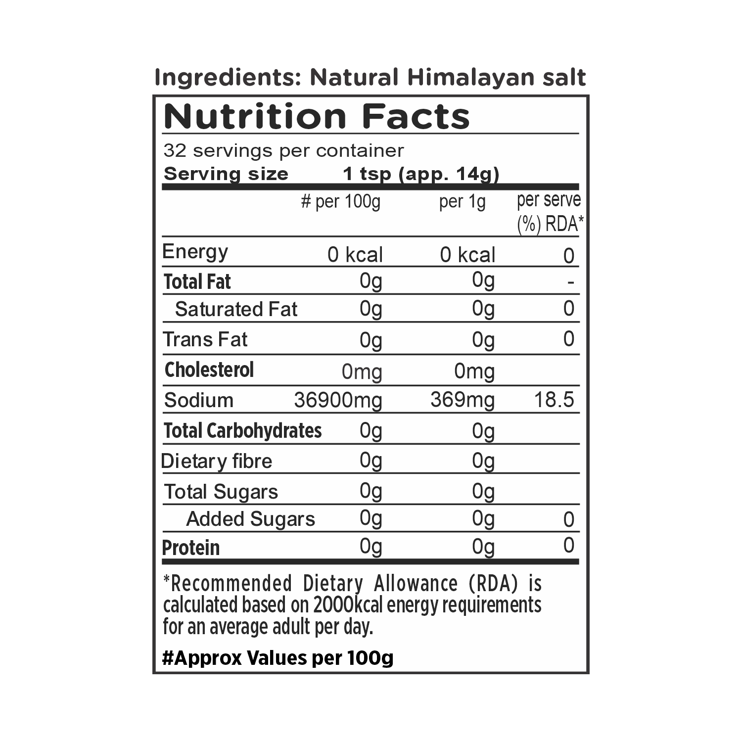 Barsana Magic and  Nutrition facts label for natural Himalayan salt