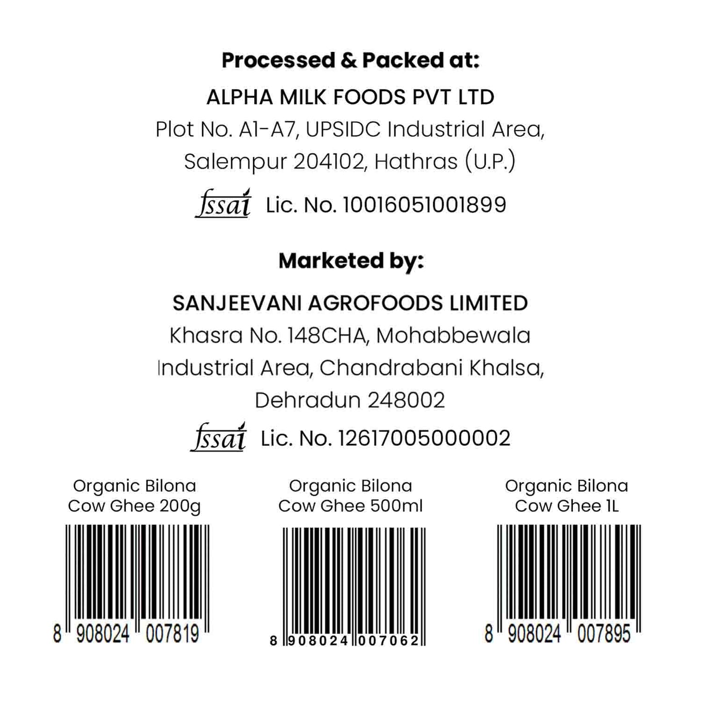Barsana Magic and Back label of a milk product with branding and contact information on a white background