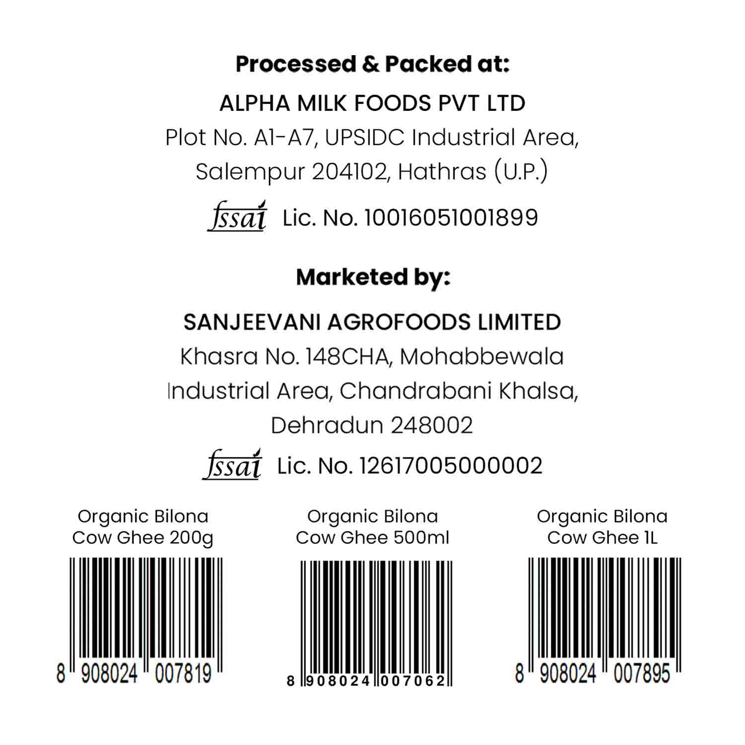 Barsana Magic and Back label of a milk product with branding and contact information on a white background