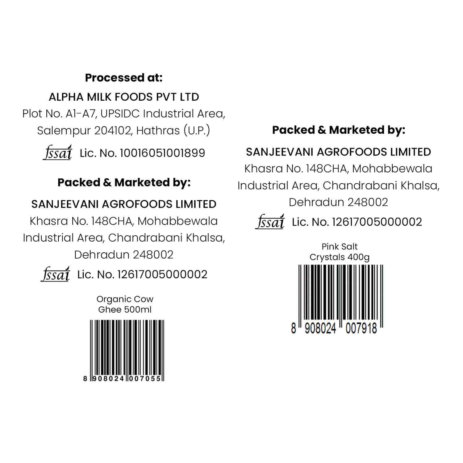 Barsana Magic and Back label of a product with processing and packaging details on a white background