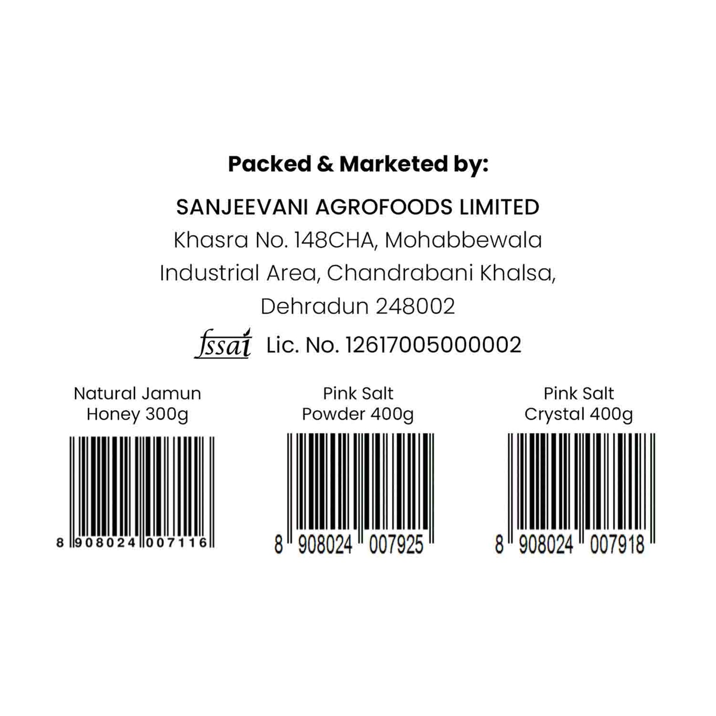 Barsana Magic and Product label with Sanjeevani Agrofoods Limited information and barcodes on a white background