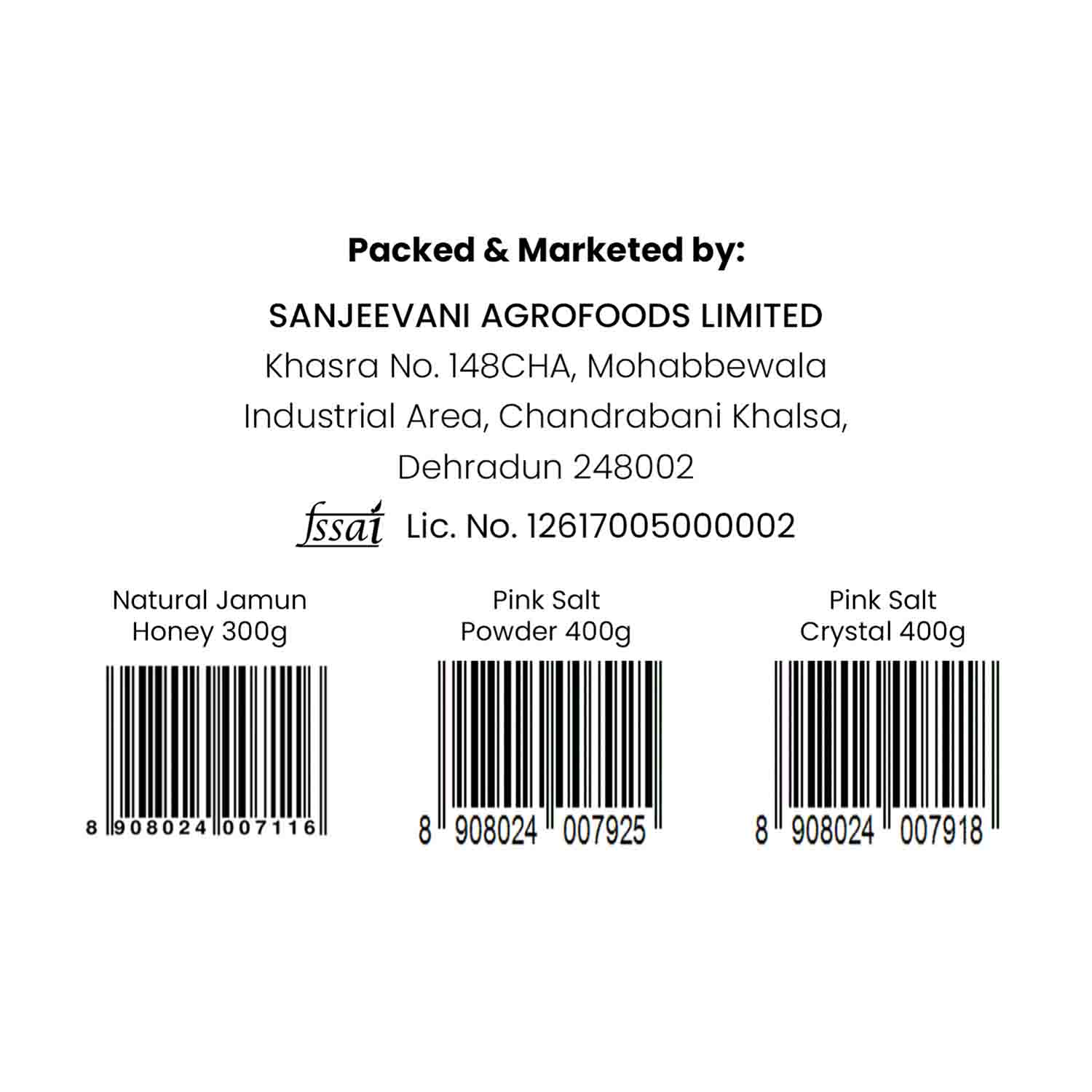 Barsana Magic and Product label with Sanjeevani Agrofoods Limited information and barcodes on a white background