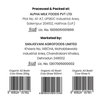Barsana Magic and Product label with processing and packaging details at Alpha Milk Foods Pvt Ltd and Sanjeevani Agrofoods Limited.