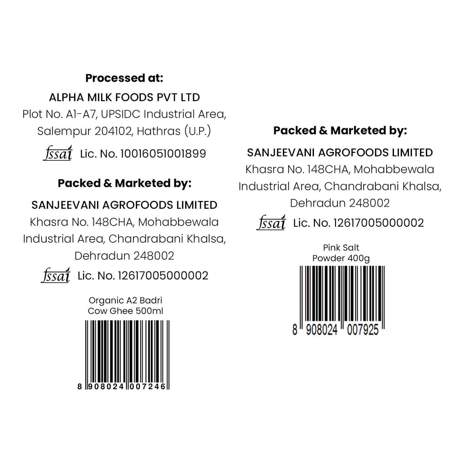 Barsana Magic and Back label of a product with processing and packaging details on a white background