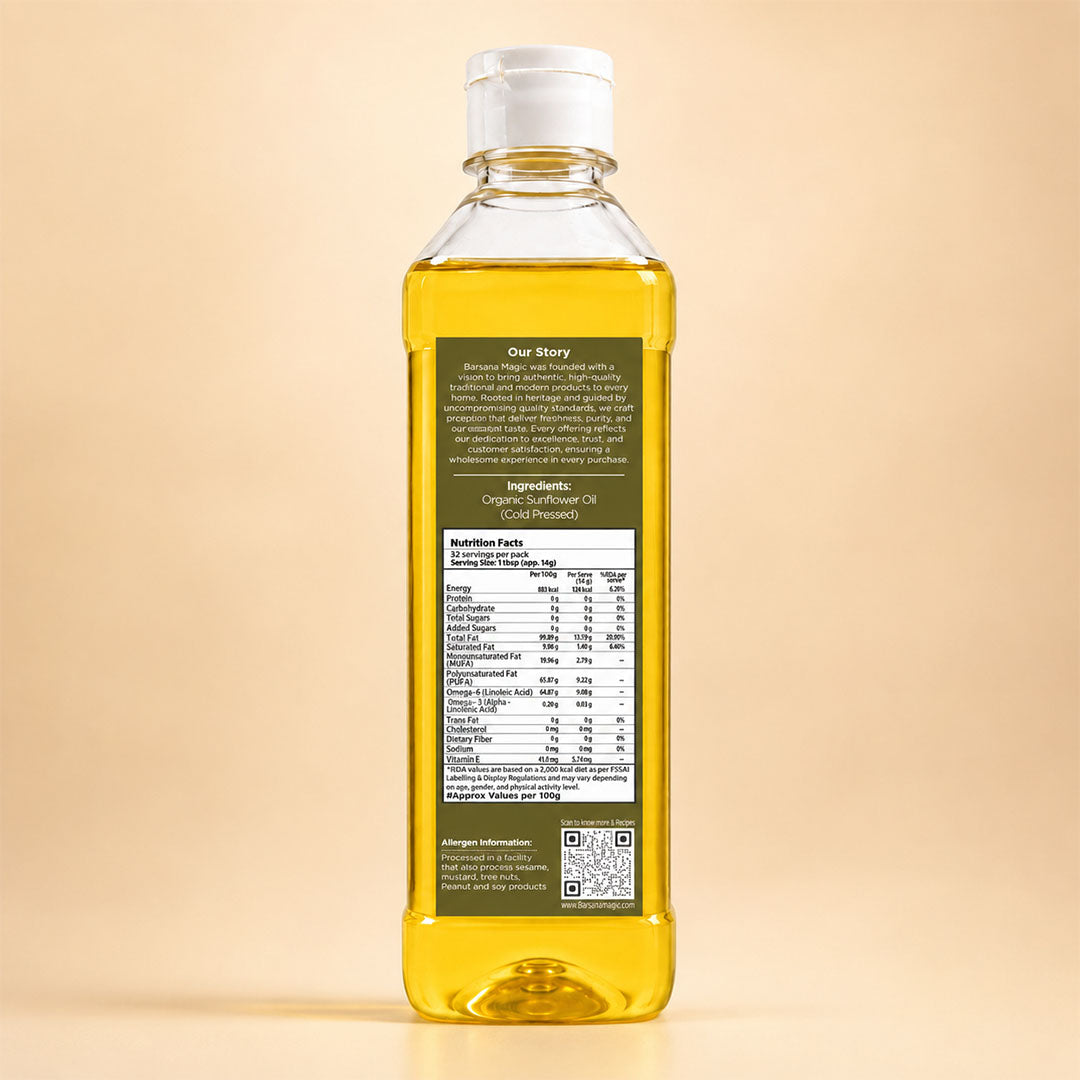 Cold Pressed Sunflower Oil 500ml | Certified Organic