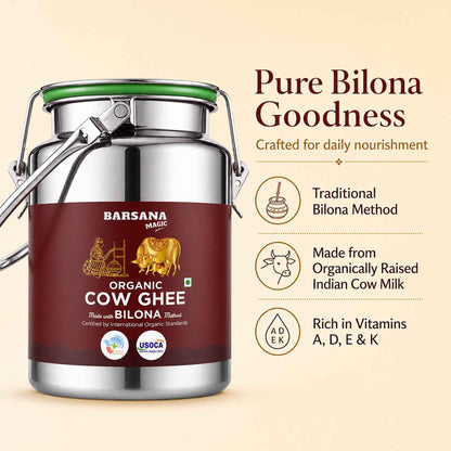 Organic Bilona Cow Ghee Dolchi 2.5L | Stainless Steel Family Saver Pack