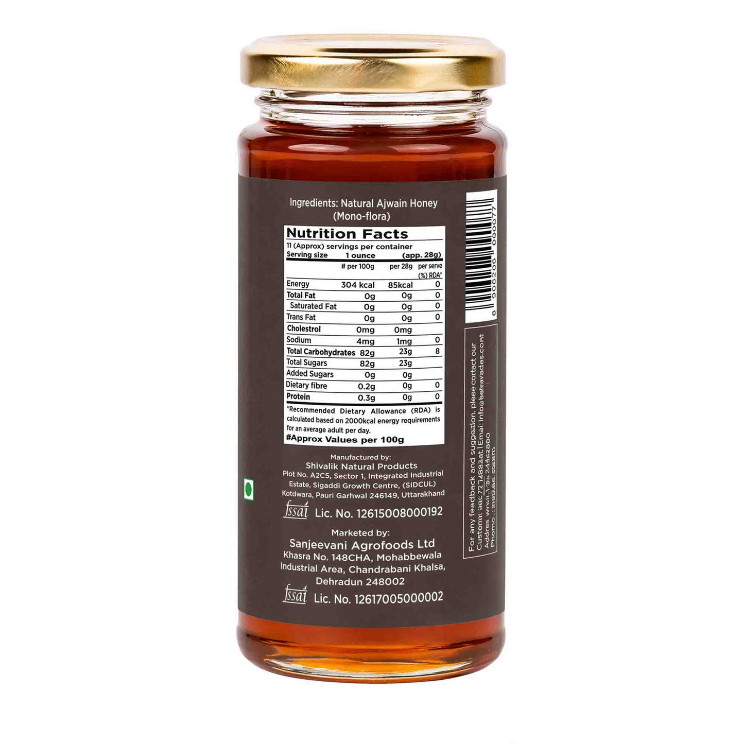 Barsana Magic and Jar of honey with a nutrition facts label on a white background