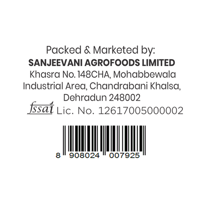 Barsana Magic and  Label with Sanjeevani Agrofoods Limited information and a barcode on a white background