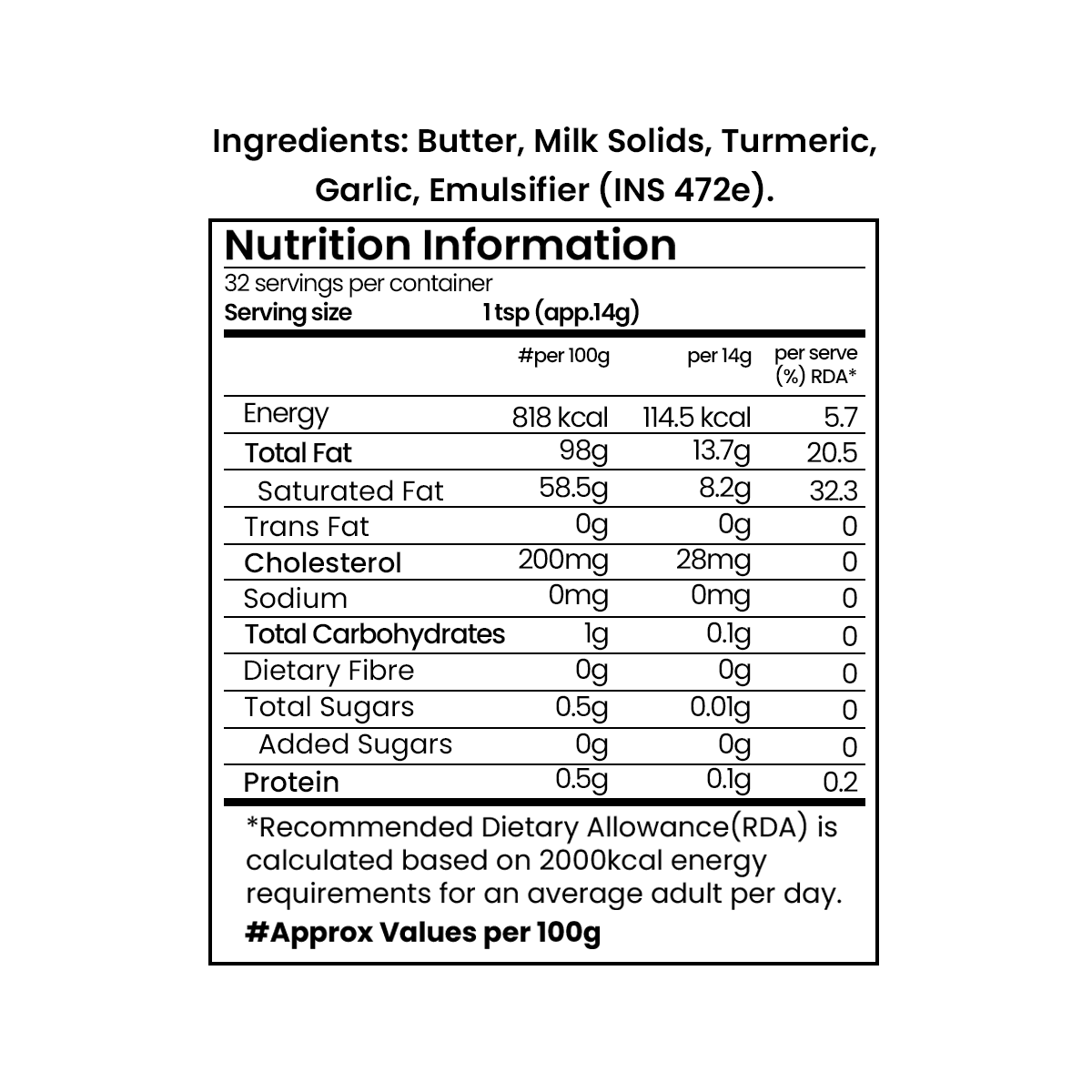 Organic Turmeric & Garlic Milk Fat Spread (500ml)