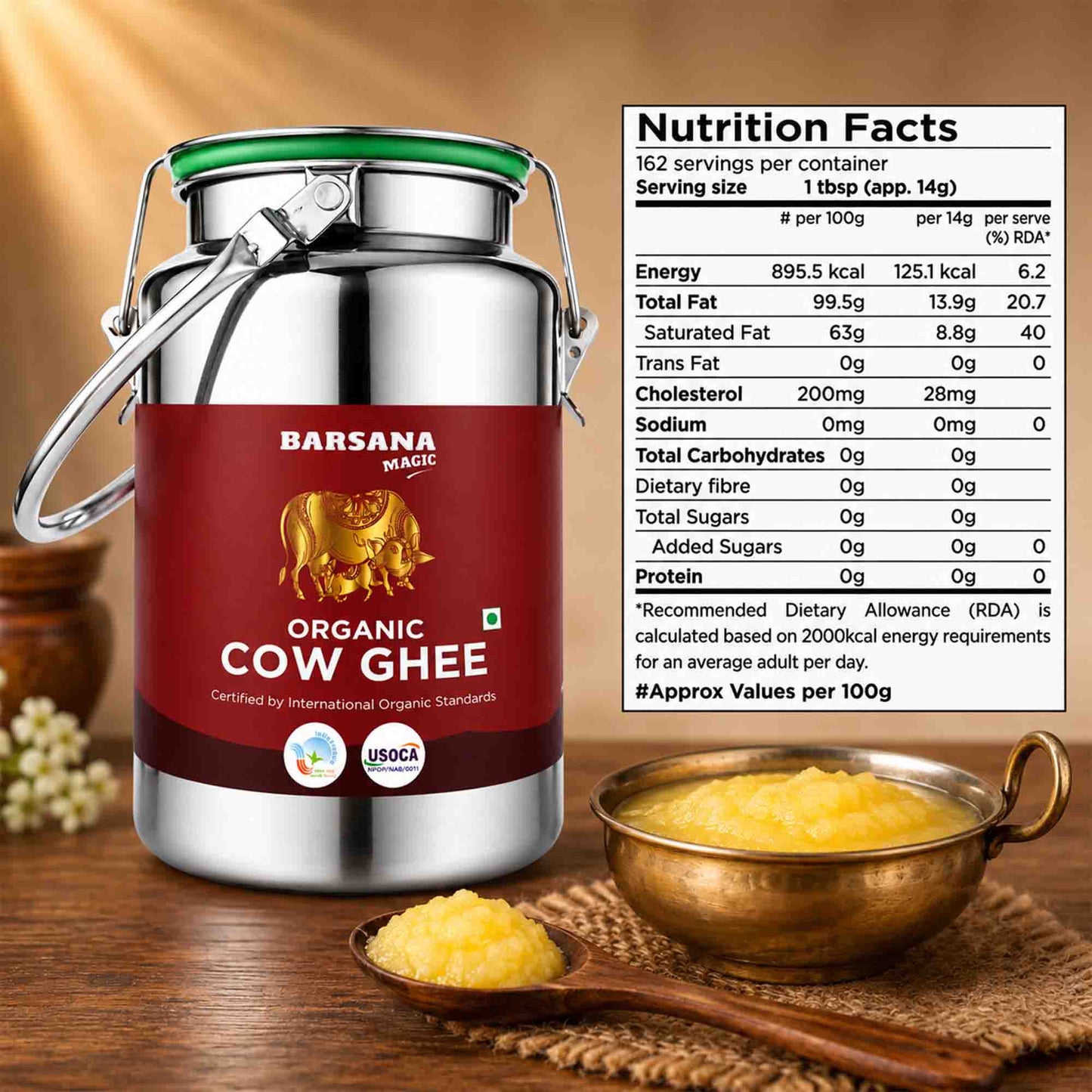 Organic Cow Ghee Dolchi 2.5L | Family Saver Pack