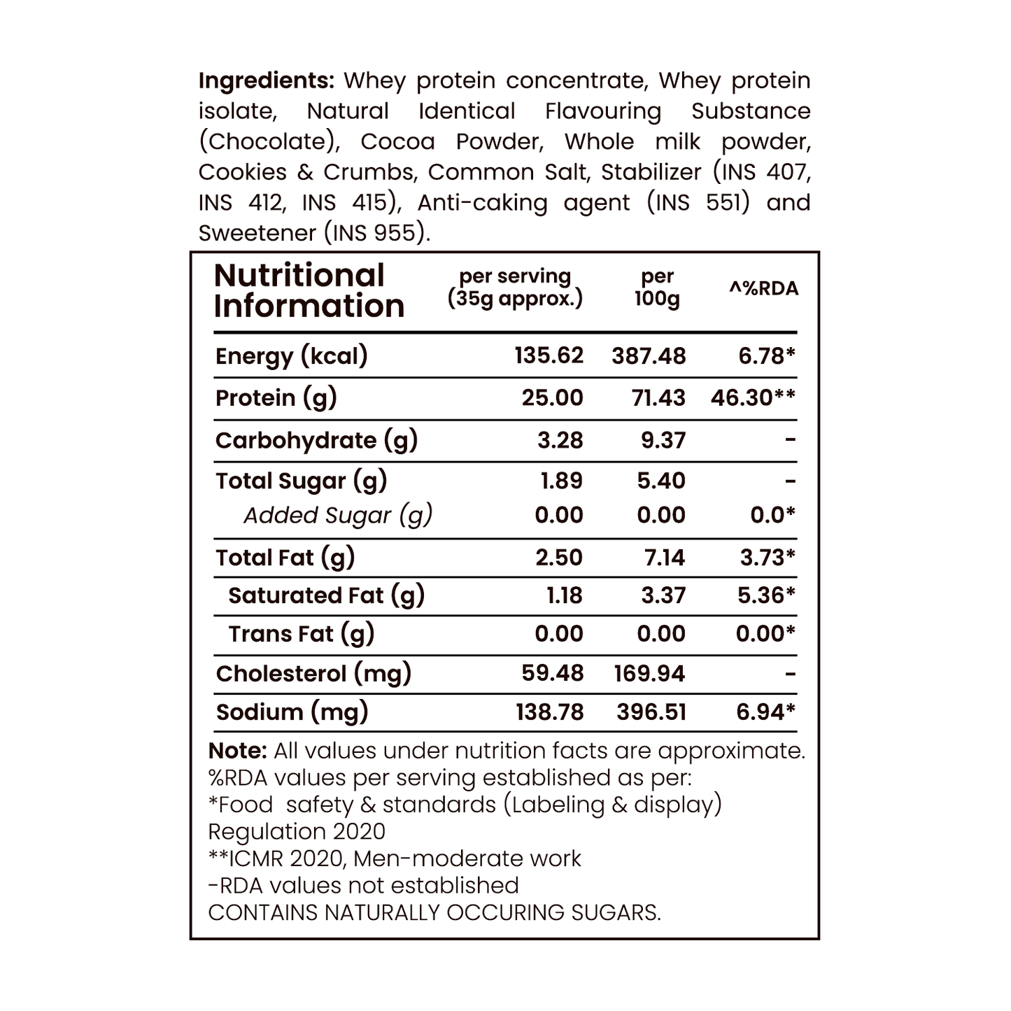 Barsana Magic and Nutritional information label for a protein product with ingredients listed.