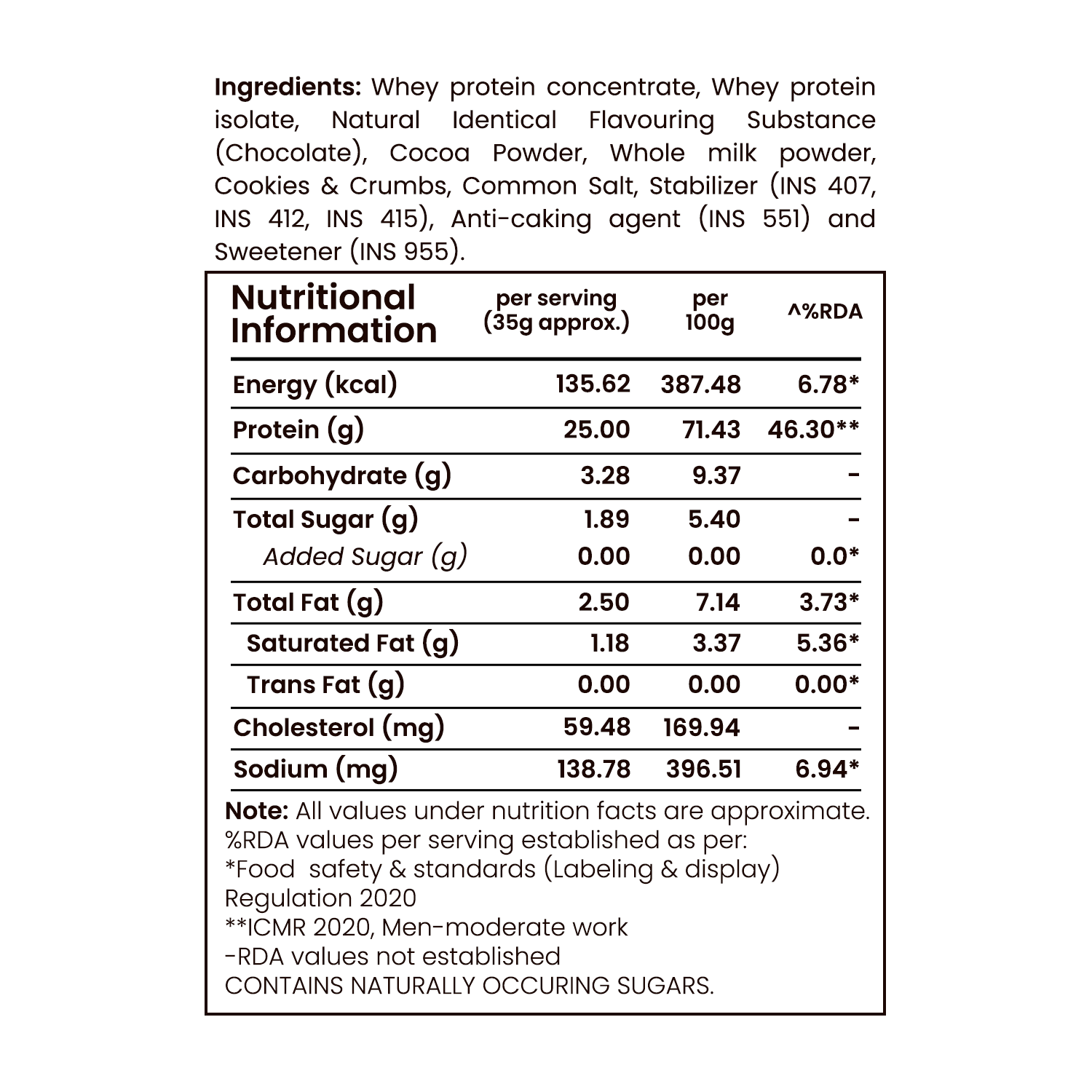 Barsana Magic and Nutritional information label for a protein product with ingredients listed.