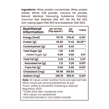 Barsana Magic and Nutritional information and ingredient list for a protein powder product on a white background.